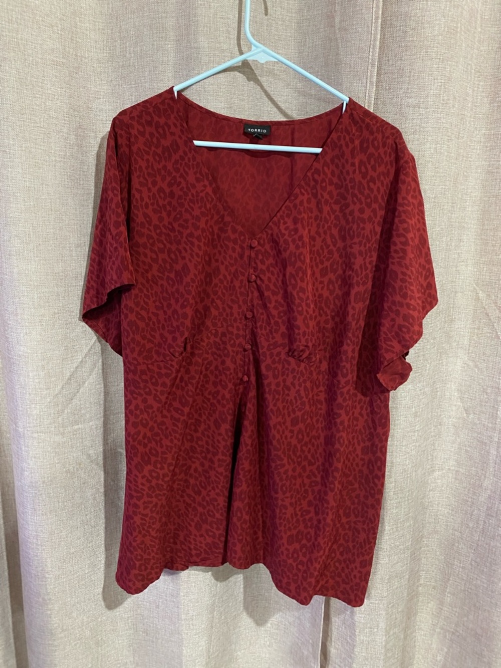 torrid Ruby Red Leopard V-Neck Button Blouse